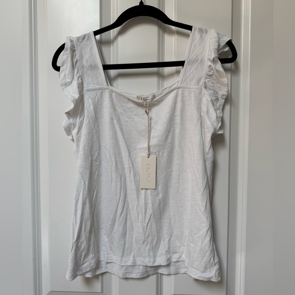 Z Supply NWT white top, square neck and flutter sleeve.  Super cute